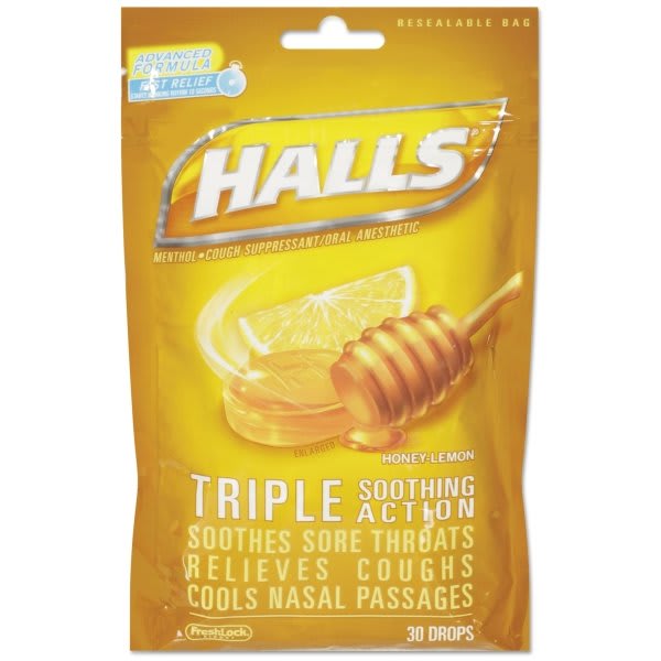 HALLS Triple Action Cough Drops, Honey-Lemon, 30/Bag, 12 Bags/Box | HD  Supply