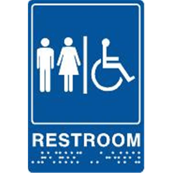 Blue - 6x9 Unisex Braille Handicapped ADA Restroom Sign