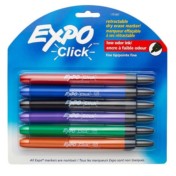 EXPO Washable Dry Erase Markers Assorted Fine Point Pack Of 6