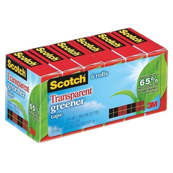  Scotch Transparent Tape, 3/4 in x 1000 in, 6 Boxes