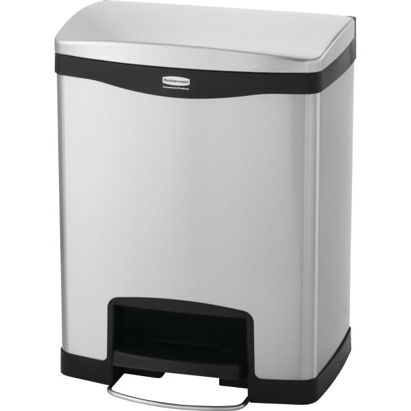 Rubbermaid 8 Gal Black Stainless Steel End Step On Trash Can With