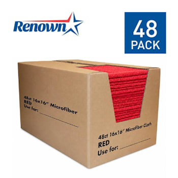 Renown Absorbent Microfiber Cleaning Towel, Case Of 48, Red