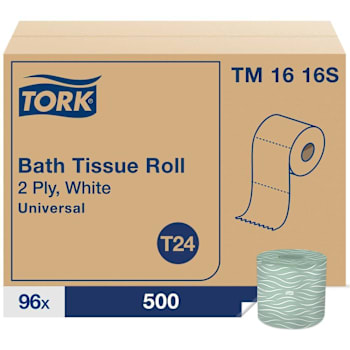 Tork Toilet Paper Roll, Universal, 2-Ply, White, T24 (96 Rolls X 500 Sheets)