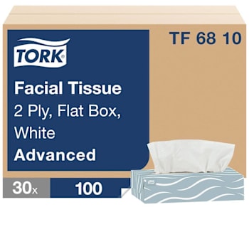 Tork Facial Tissue Flat Box, Advanced, 2-Ply, White (30 Boxes X 100 Tissues)