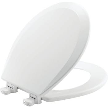 Bemis Durable Hinge Easy-Clean Round Enameled Wood Closed Front Toilet Seat In White