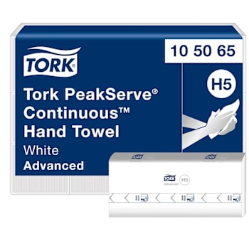 Tork Peakserve Continuous Hand Towel, Advanced, Compressed, White, H5 (12 Packsx 410 Sheets)