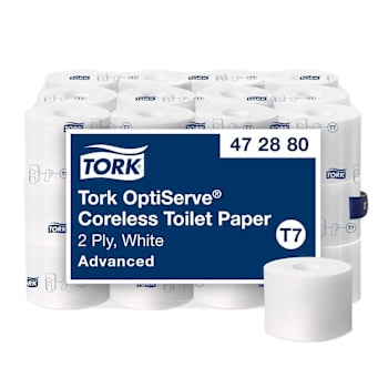 Tork Optiserve Coreless Toilet Paper, Advanced, 2-Ply, White, T7 (36 Rolls X 1000 Sheets)