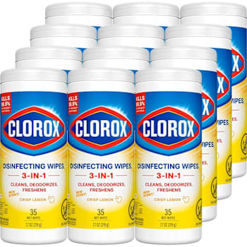 Clorox Disinfecting Wipes, Bleach Free, Crisp Lemon, 35 Count Canister, Case Of 12