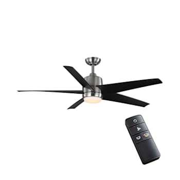 Seasons Quick Install Vega 54" Brushed Nickel Indoor/Outdoor LED Ceiling Fan, Remote And Matte Black 5-Blade