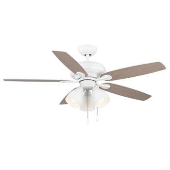 Seasons Quick Install Wickford 52" Matte White Indoor LED Ceiling Fan, Reversible Matte White/Bleached Elm 5-Blade