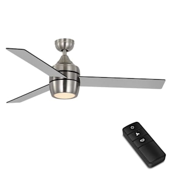 Seasons Quick Install Orofino 52" Brushed Nickel Indoor LED Ceiling Fan, Remote And Reversible Silver/Black 3-Blade