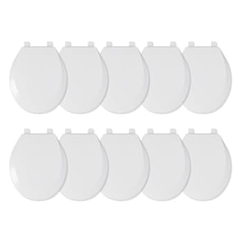 Maintenance Warehouse Plastic Round Closed-Front Quick-Release Toilet Seat, White, 10-Pack