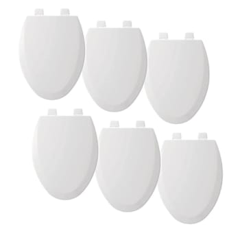 Bemis Top-Tite Stay-Tite Precision-Fit Elongated Enameled Wood Closed Front Toilet Seats In White, Pack Of 6