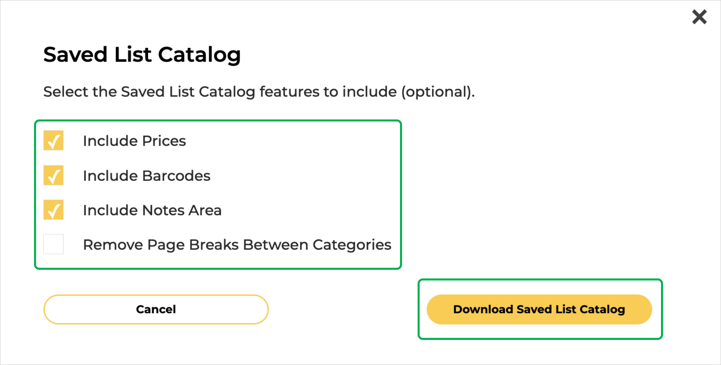 Download A Saved List Catalog Modal