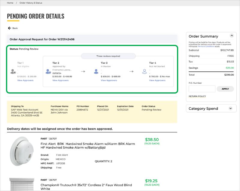 Pending Order Detail Page: Buyer/Admin View