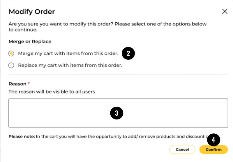 Pending Order Detail Page: Modify Order Modal