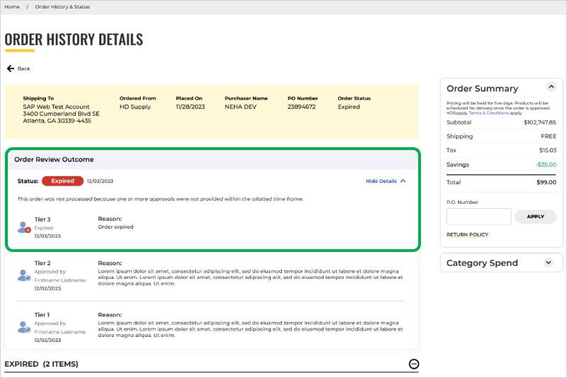 Order History Detail Page: Expired Orders